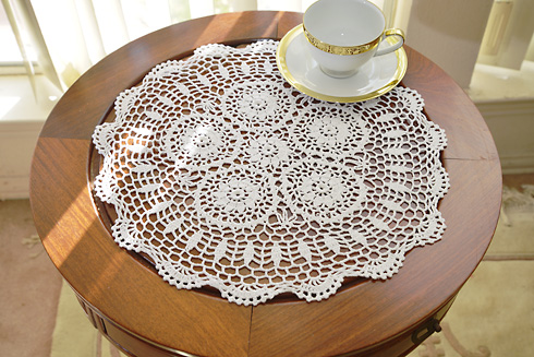 crochet round doily. 16" round. white color. 2 pieces pack